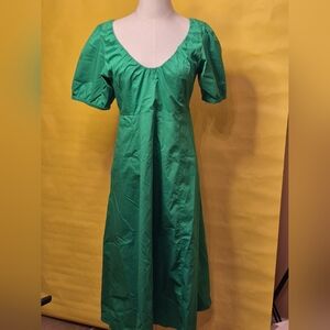 Old Navy Emerald Green Midi Puff-Sleeve Dress